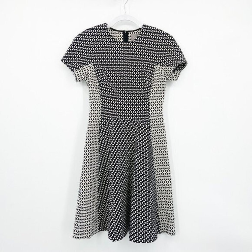 LELA ROSE Size 2 Black White Micro Check Flared A Line Dress
